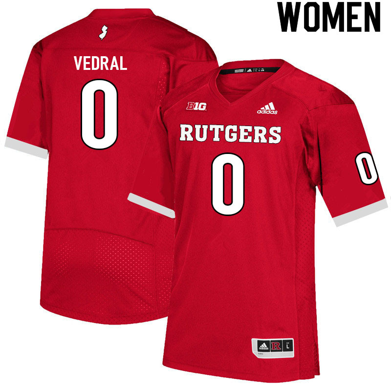 Women #0 Noah Vedral Rutgers Scarlet Knights College Football Jerseys Sale-Scarlet